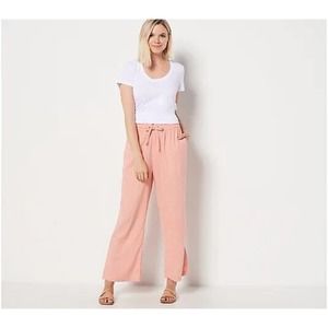 NWOT-Denim & Co. Naturals Petite Linen Blend Ankle Pants With Side Slits Size 5X